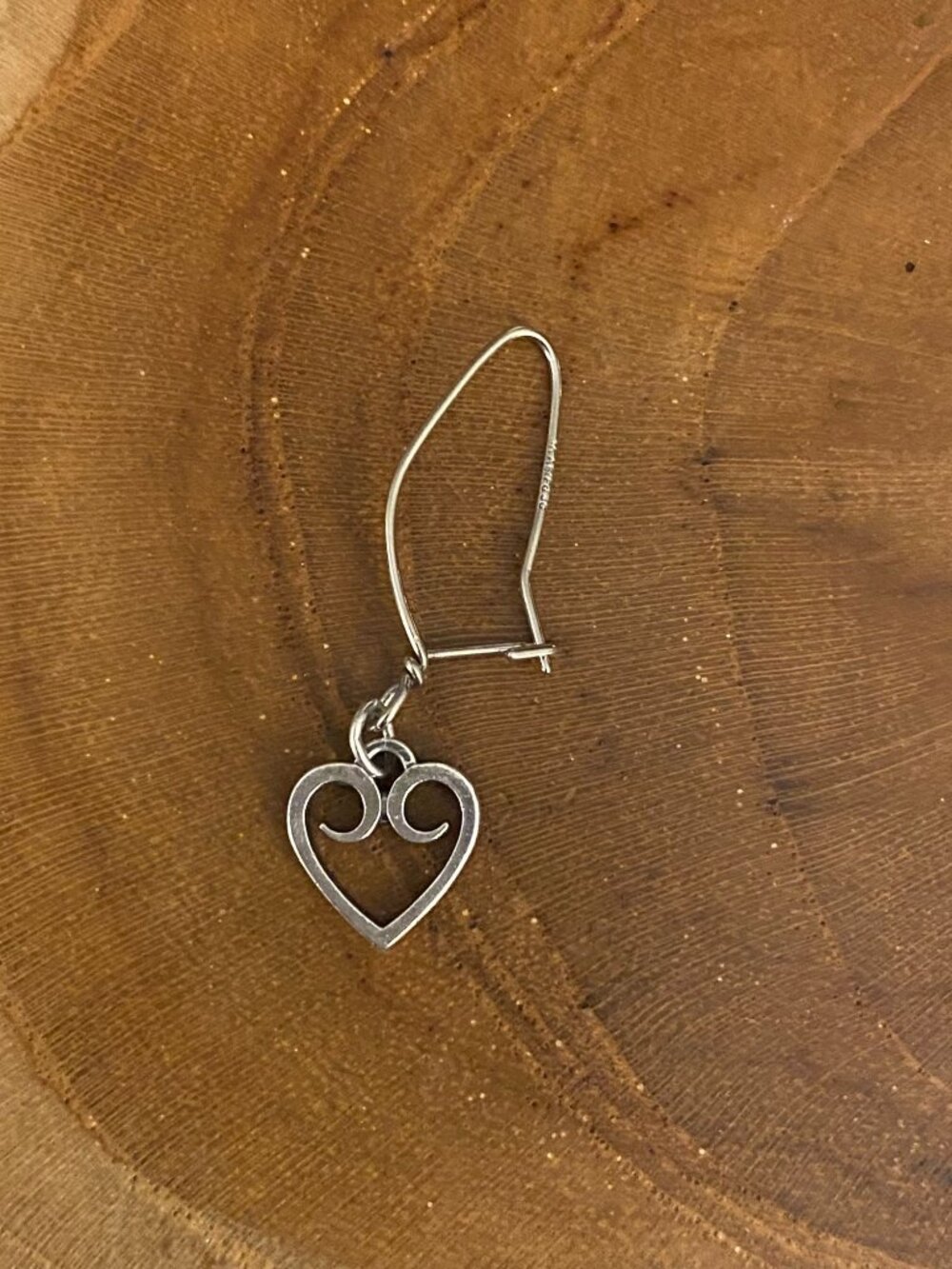 SINGLE Retired James Avery Heart Ear Wire Earring, Sterling Silver